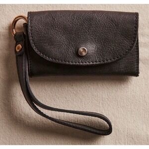 Free People Leather Bag Lanyard wristlet clutch Black new NWT change purse